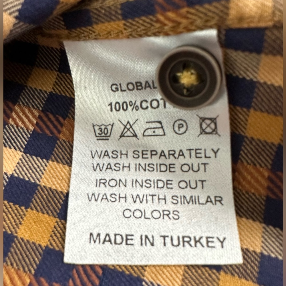 Luchiano Visconti Global Mint Men’s Large Gold & Navy Plaid Cotton Shirt NWT - Picture 10 of 13